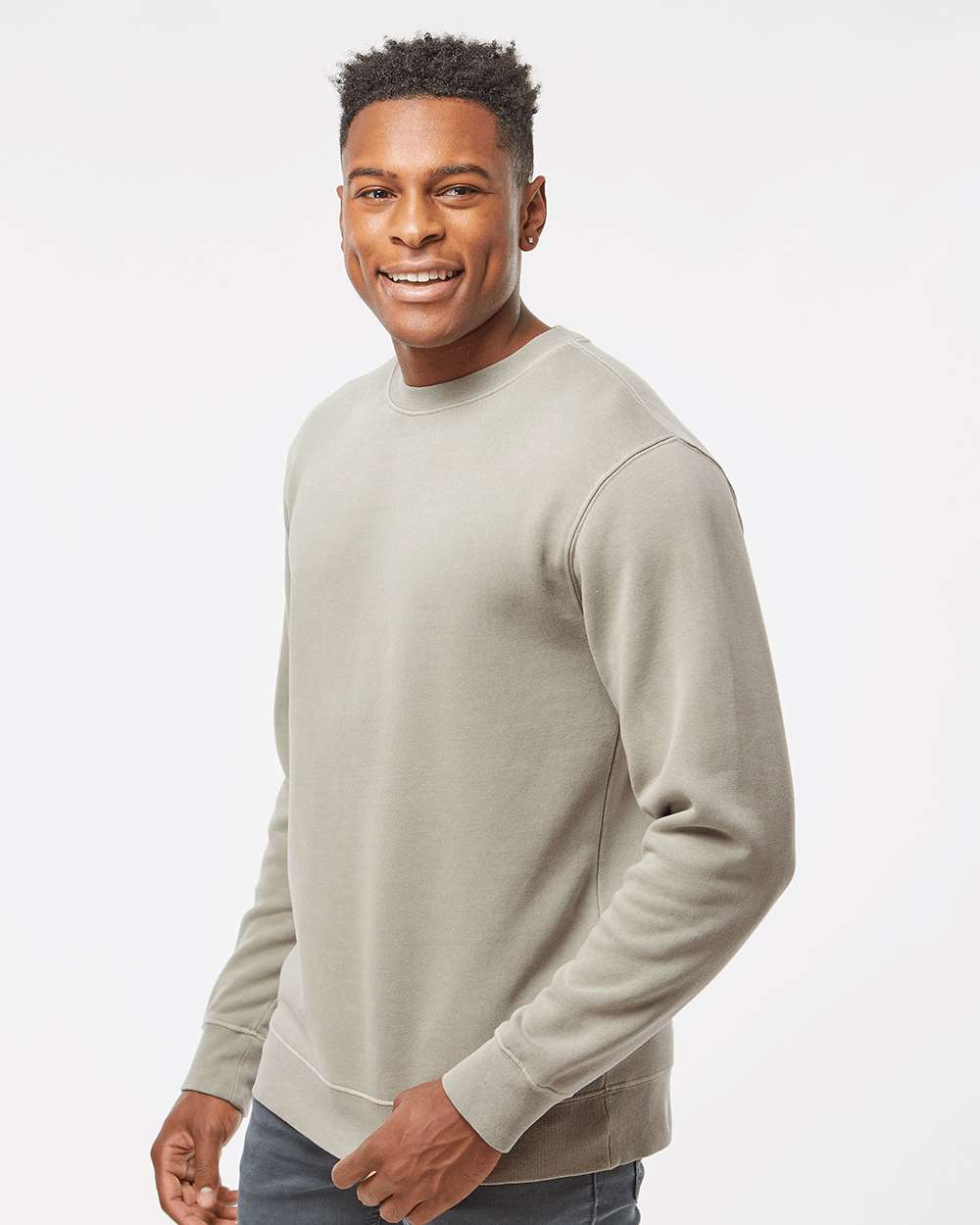 Unisex Midweight Pigment-Dyed Crewneck Sweatshirt - OnModelSide - B22376052 - Pigment Cement