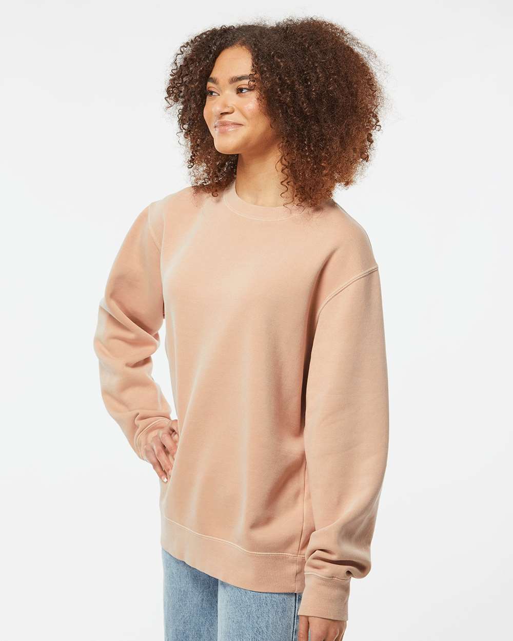 Unisex Midweight Pigment-Dyed Crewneck Sweatshirt - OnModelSide - B22376062 - Pigment Dusty Pink