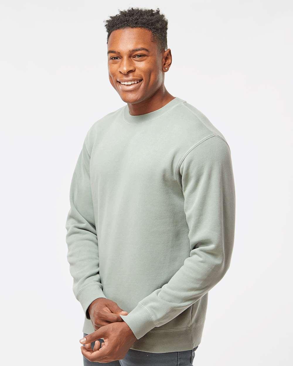 Unisex Midweight Pigment-Dyed Crewneck Sweatshirt - OnModelSide - B22376072 - Pigment Sage