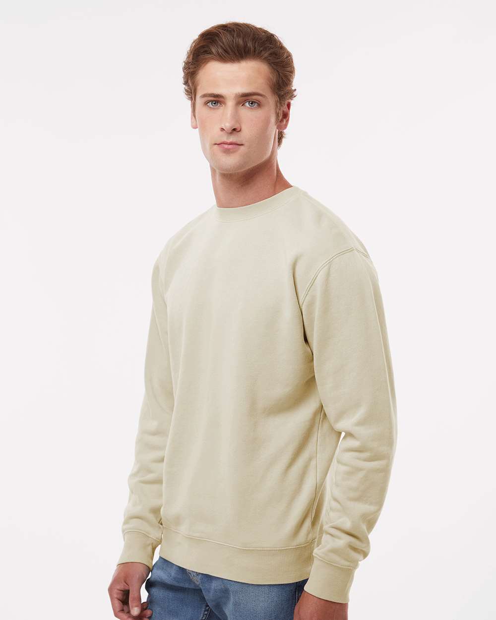 Unisex Midweight Pigment-Dyed Crewneck Sweatshirt - OnModelSide - B22376082 - Pigment Ivory