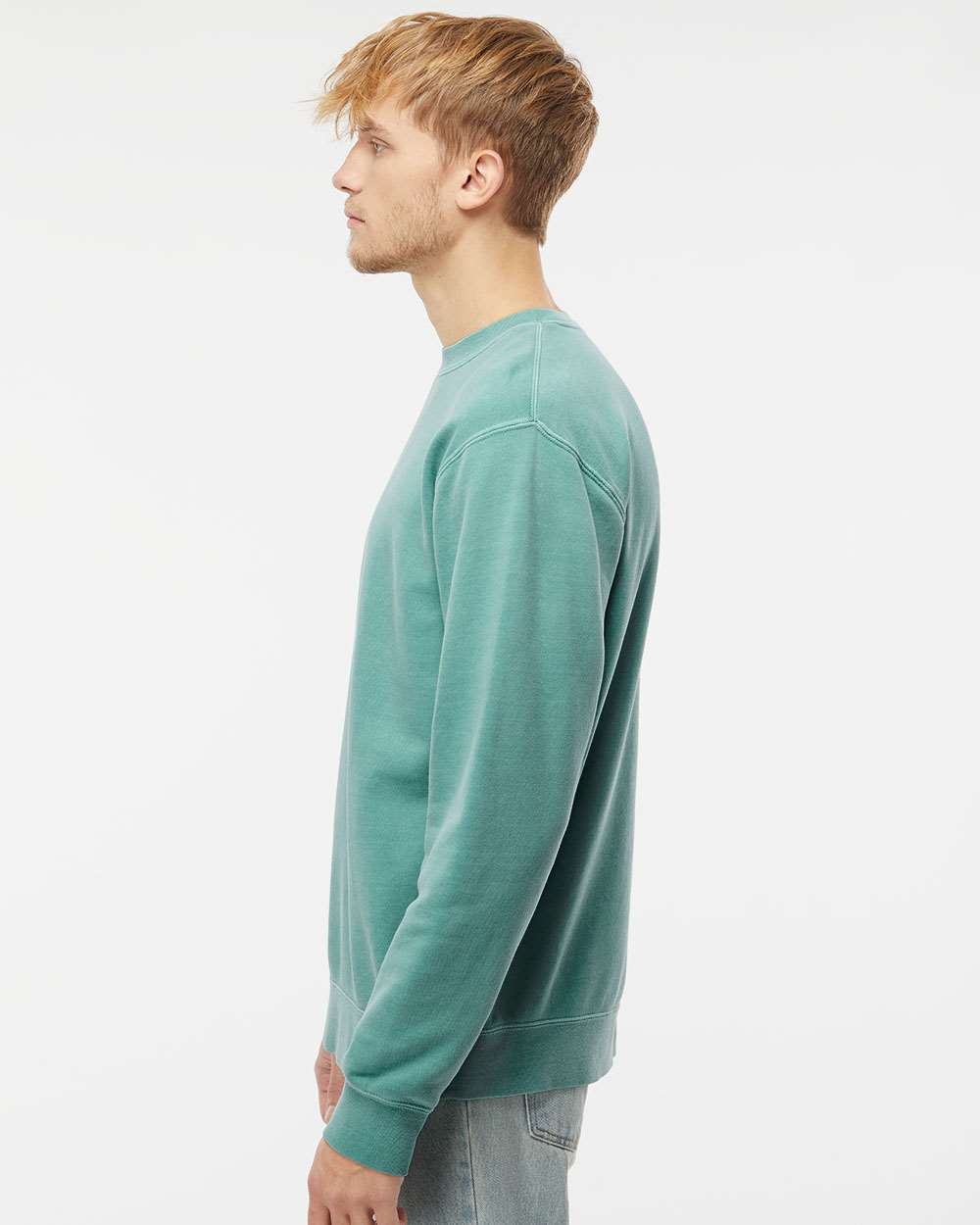 Unisex Midweight Pigment-Dyed Crewneck Sweatshirt - OnModelSide - B22376192 - Pigment Mint