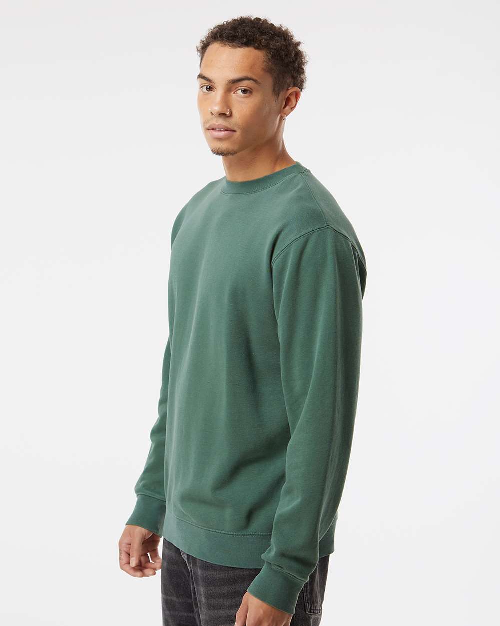Unisex Midweight Pigment-Dyed Crewneck Sweatshirt - OnModelSide - B22376232 - Pigment Alpine Green