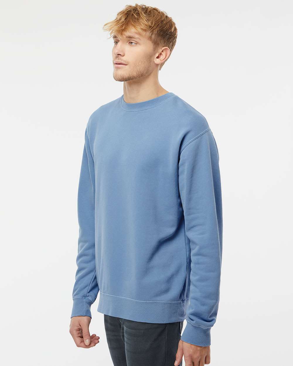 Unisex Midweight Pigment-Dyed Crewneck Sweatshirt - OnModelSide - B22376252 - Pigment Light Blue