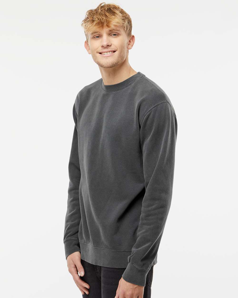 Unisex Midweight Pigment-Dyed Crewneck Sweatshirt - OnModelSide - B22376502 - Pigment Black