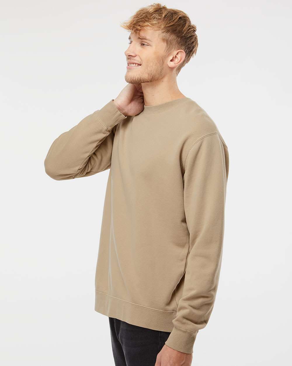 Unisex Midweight Pigment-Dyed Crewneck Sweatshirt - OnModelSide - B22376732 - Pigment Sandstone