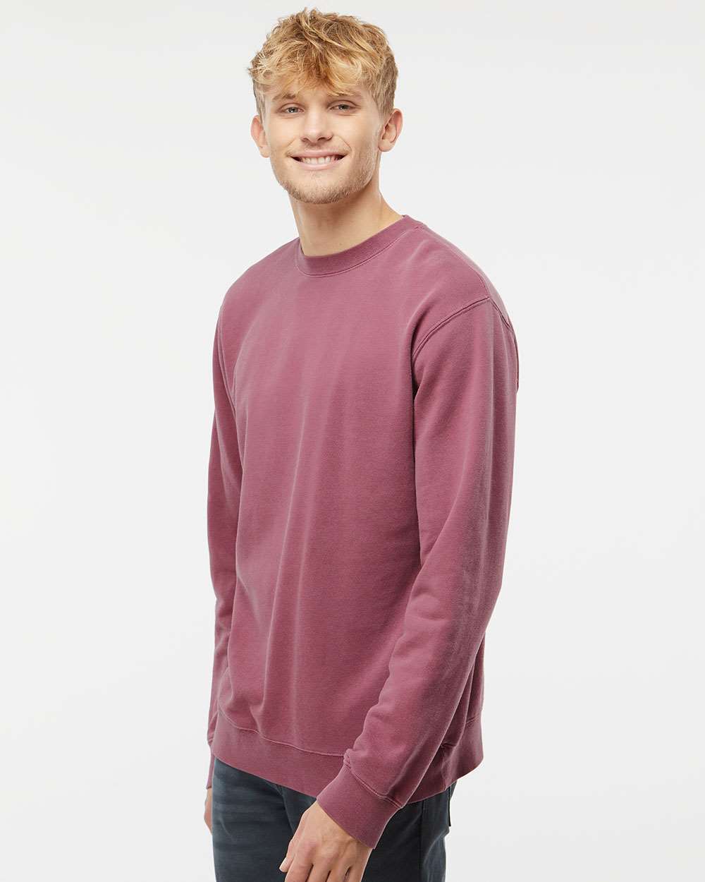 Unisex Midweight Pigment-Dyed Crewneck Sweatshirt - OnModelSide - B22376852 - Pigment Maroon
