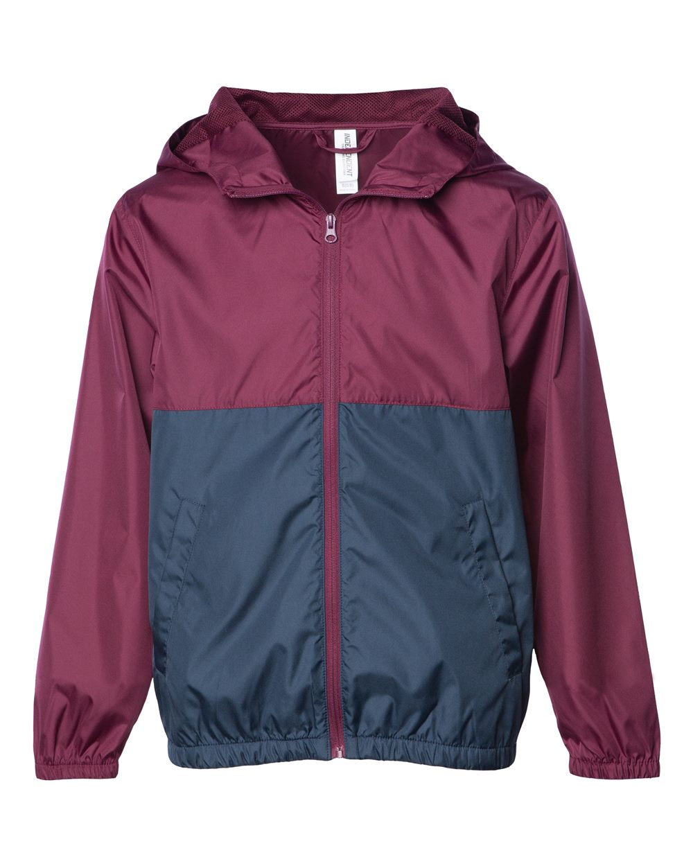 Youth Lightweight Windbreaker Full-Zip Jacket - Front - B36876542 - Maroon/ Classic Navy