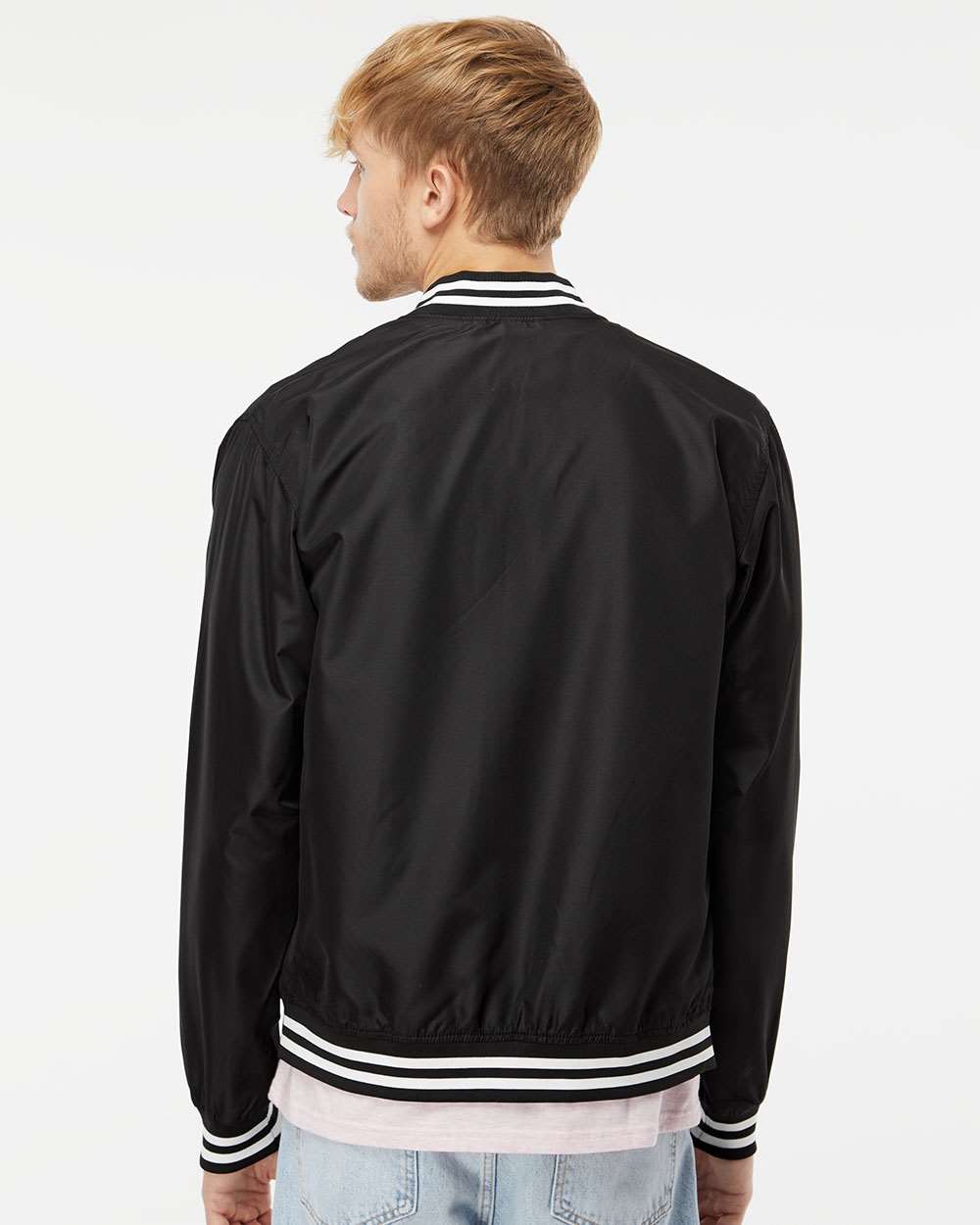 Unisex Lightweight Bomber Jacket - OnModelBack - B35076512 - Black/ White Stripe