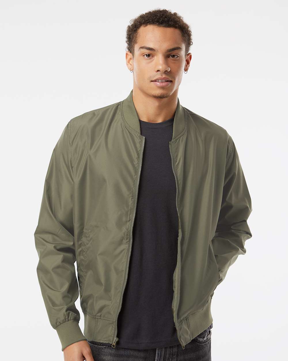 Unisex Lightweight Bomber Jacket - OnModelFront - B35076642 - Army