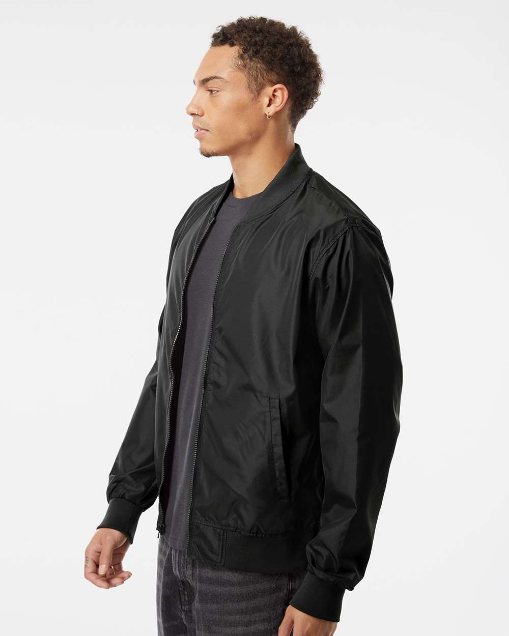 Unisex Lightweight Bomber Jacket - OnModelSide - B35076503 - Black