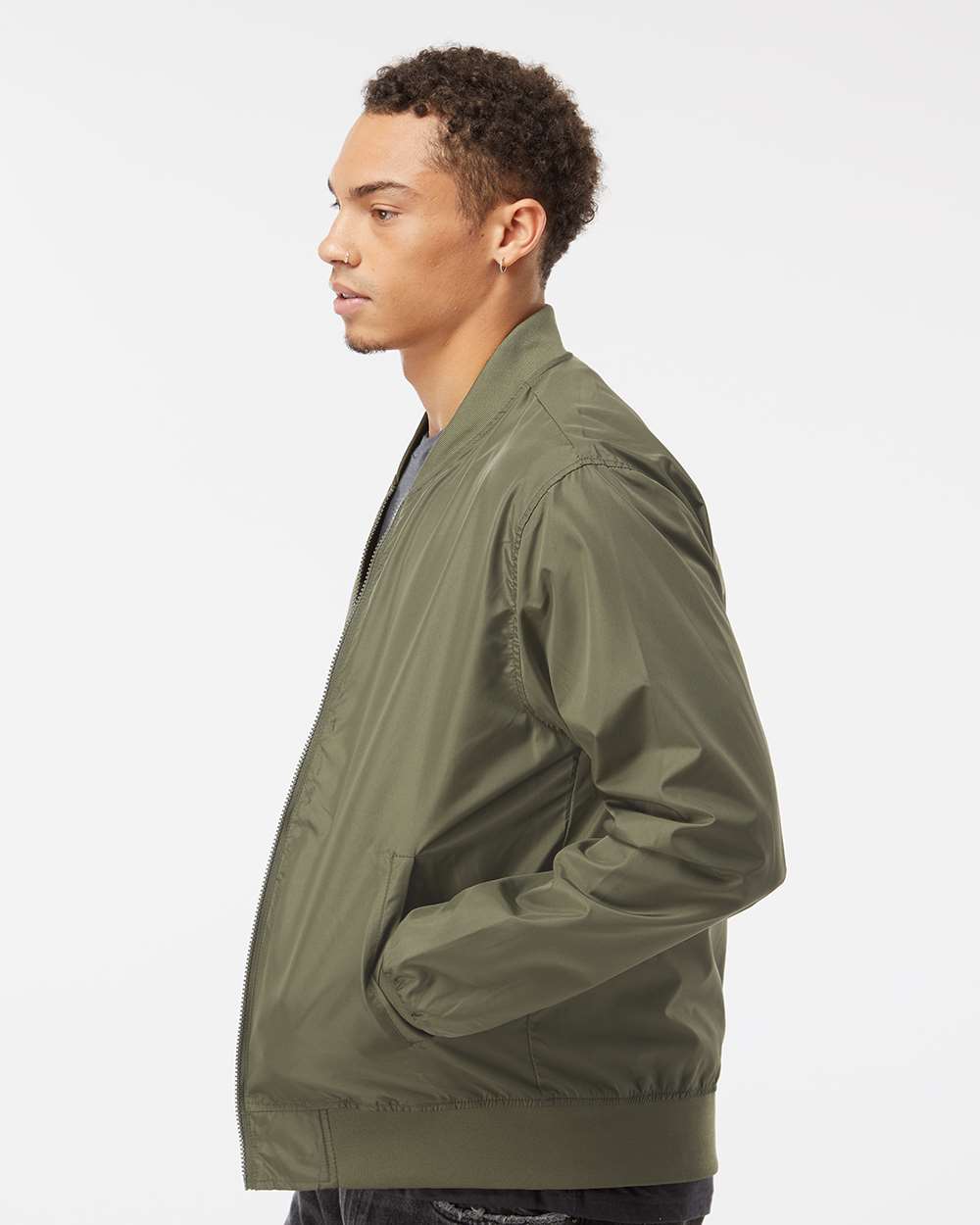Unisex Lightweight Bomber Jacket - OnModelSide - B35076642 - Army