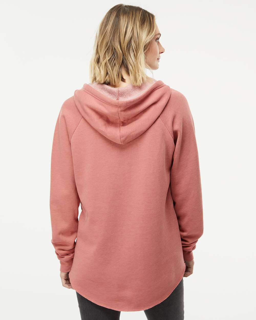 Women’s Lightweight California Wave Wash Hooded Sweatshirt - OnModelBack - B26776102 - Dusty Rose
