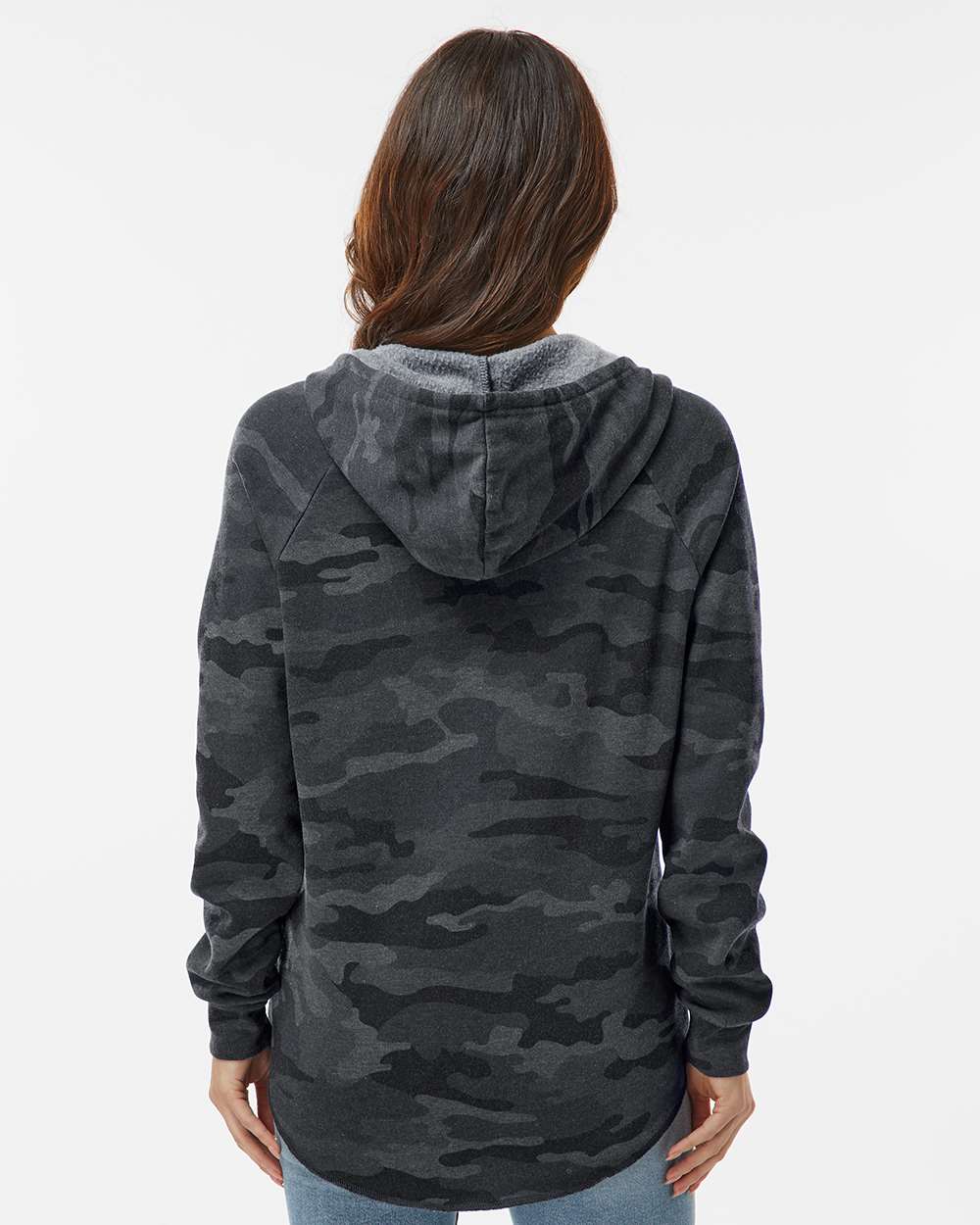 Women’s Lightweight California Wave Wash Hooded Sweatshirt - OnModelBack - B26776972 - Black Camo Heather
