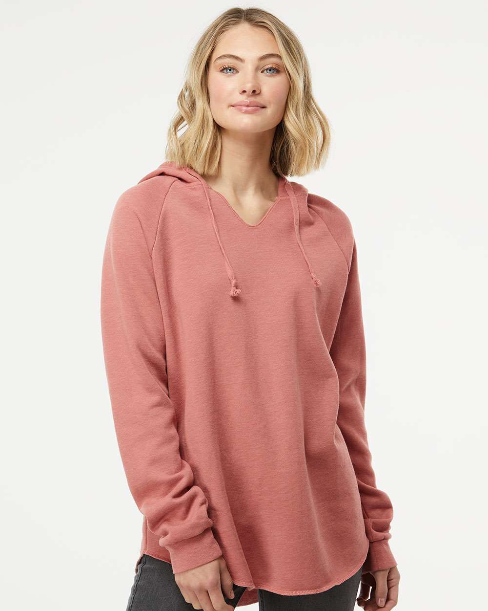 Women’s Lightweight California Wave Wash Hooded Sweatshirt - OnModelFront - B26776102 - Dusty Rose