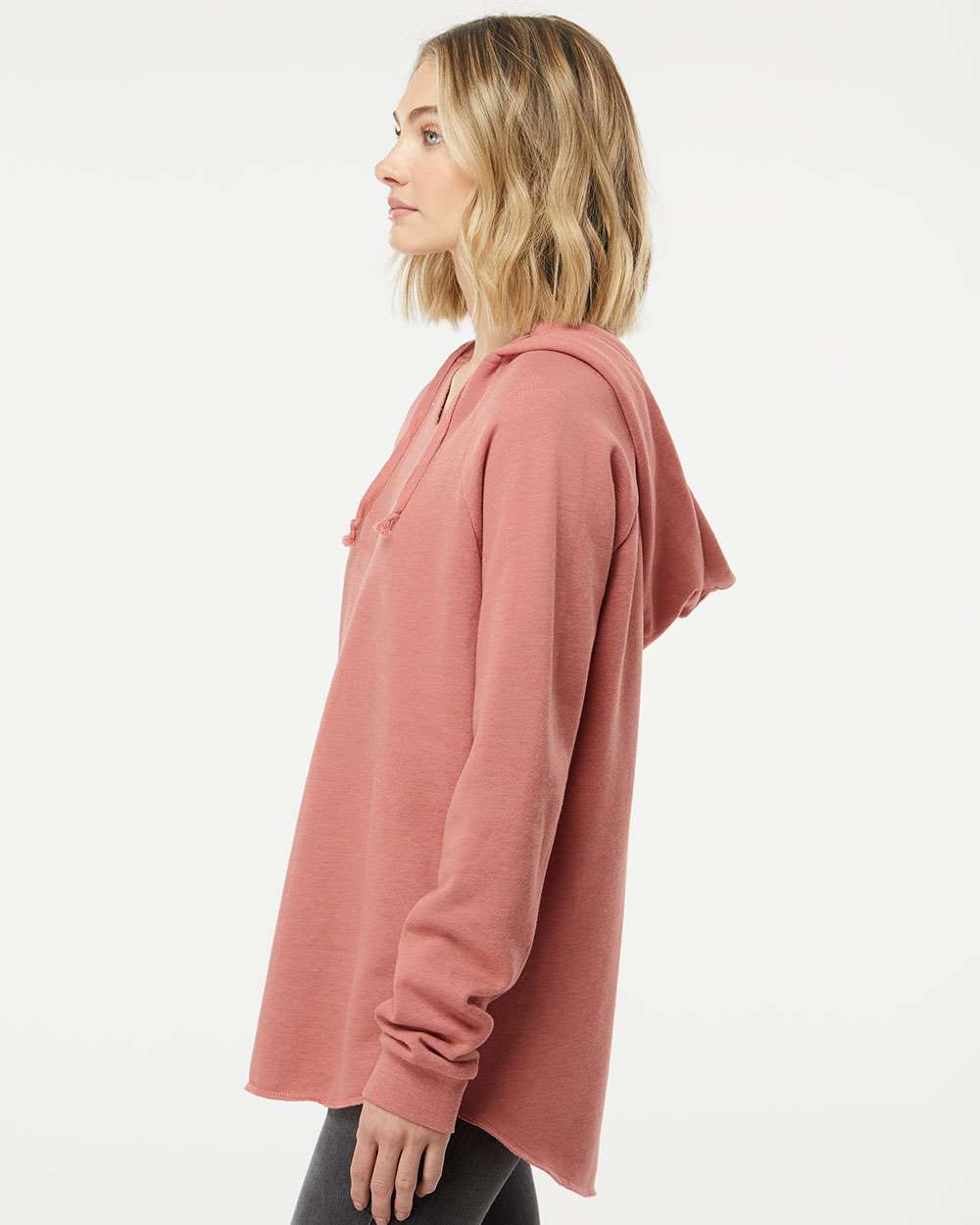 Women’s Lightweight California Wave Wash Hooded Sweatshirt - OnModelSide - B26776102 - Dusty Rose