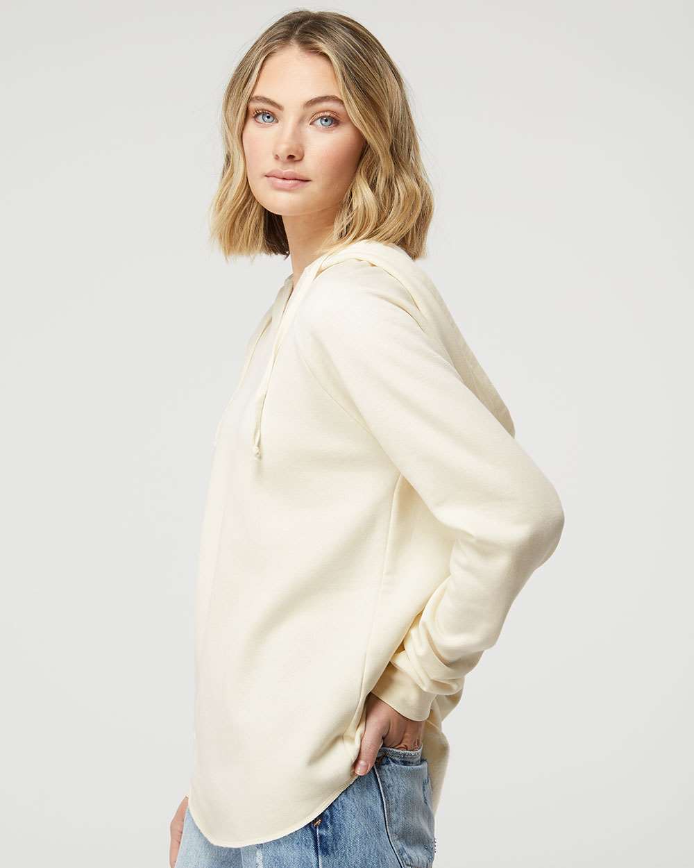 Women’s Lightweight California Wave Wash Hooded Sweatshirt - OnModelSide - B26776242 - Bone
