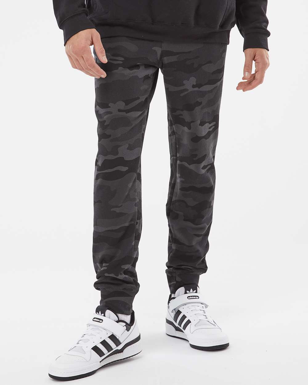Men's Midweight Fleece Sweatpants - OnModelFront - B01776512 - Black Camo
