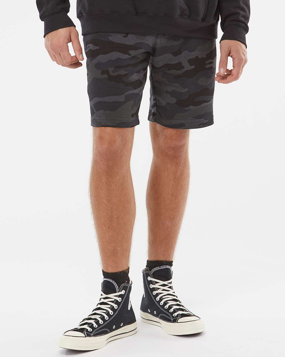 Men's Midweight Fleece Shorts - OnModelFront - B01676512 - Black Camo