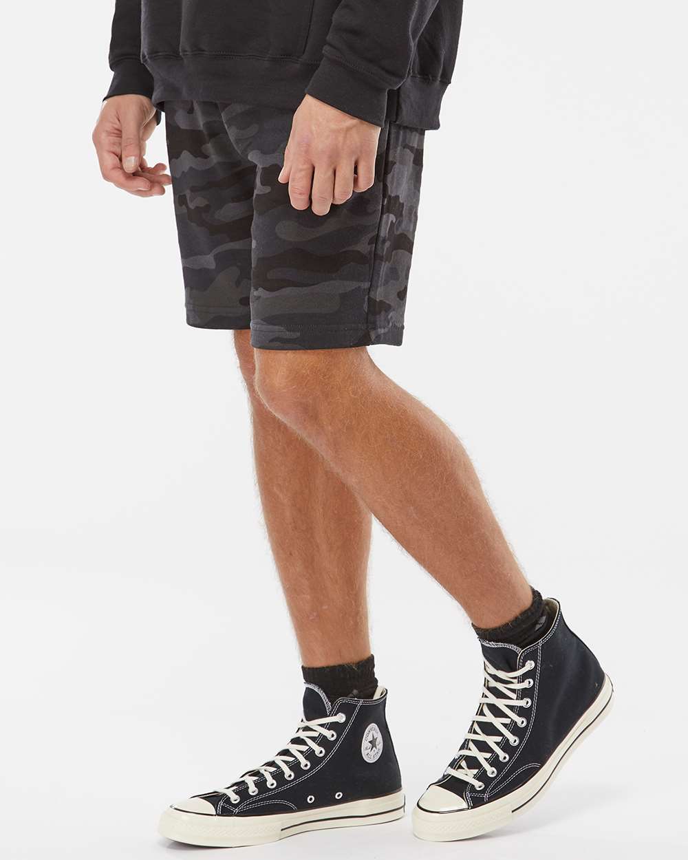 Men's Midweight Fleece Shorts - OnModelSide - B01676512 - Black Camo