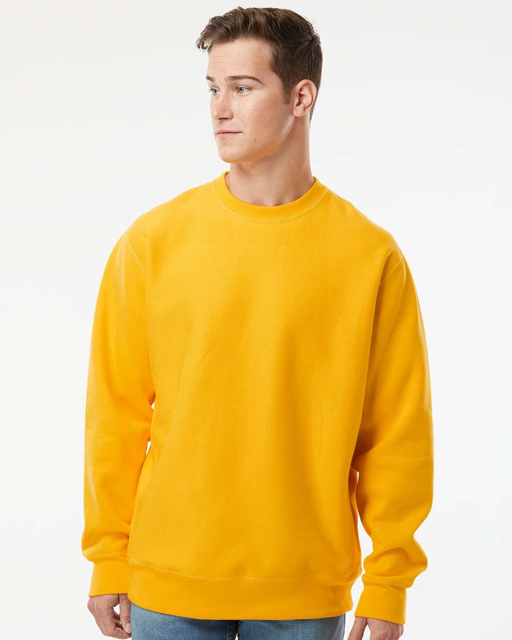 Unisex Legend Premium Heavyweight Cross-Grain Crewneck Sweatshirt - OnModelFront - B02776122 - Gold