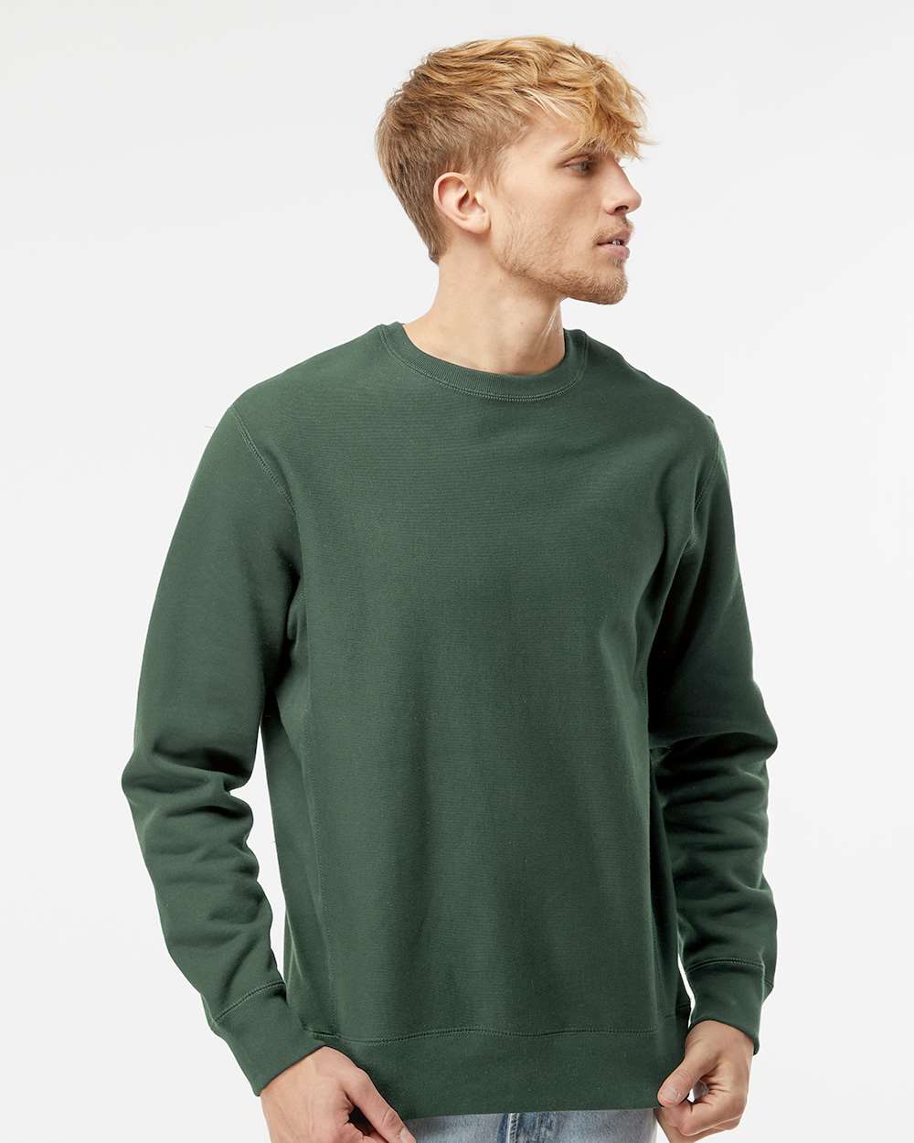 Unisex Legend Premium Heavyweight Cross-Grain Crewneck Sweatshirt - OnModelFront - B02776232 - Alpine Green