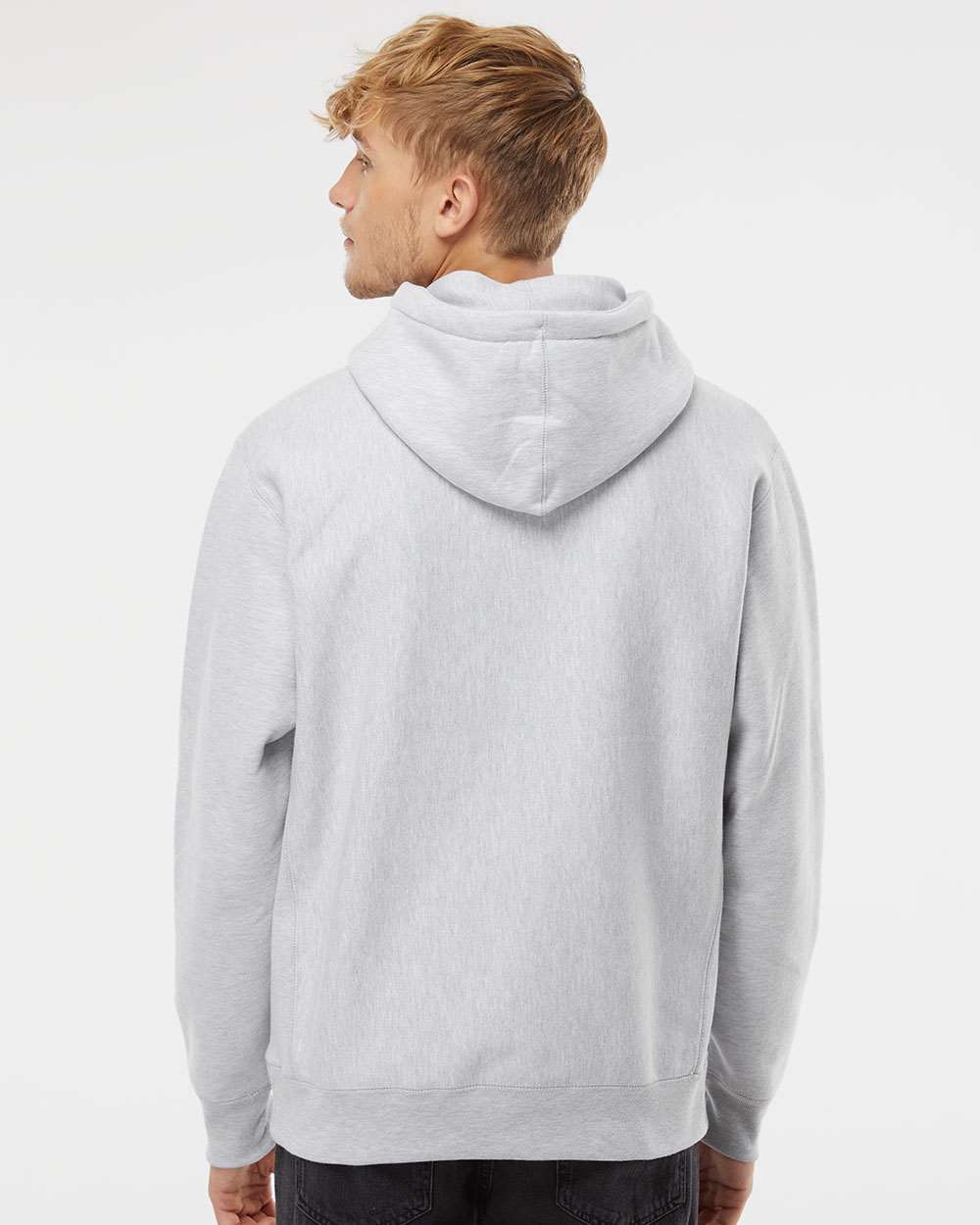 Unisex Legend Premium Heavyweight Cross-Grain Hooded Sweatshirt - OnModelBack - B02876352 - Grey Heather