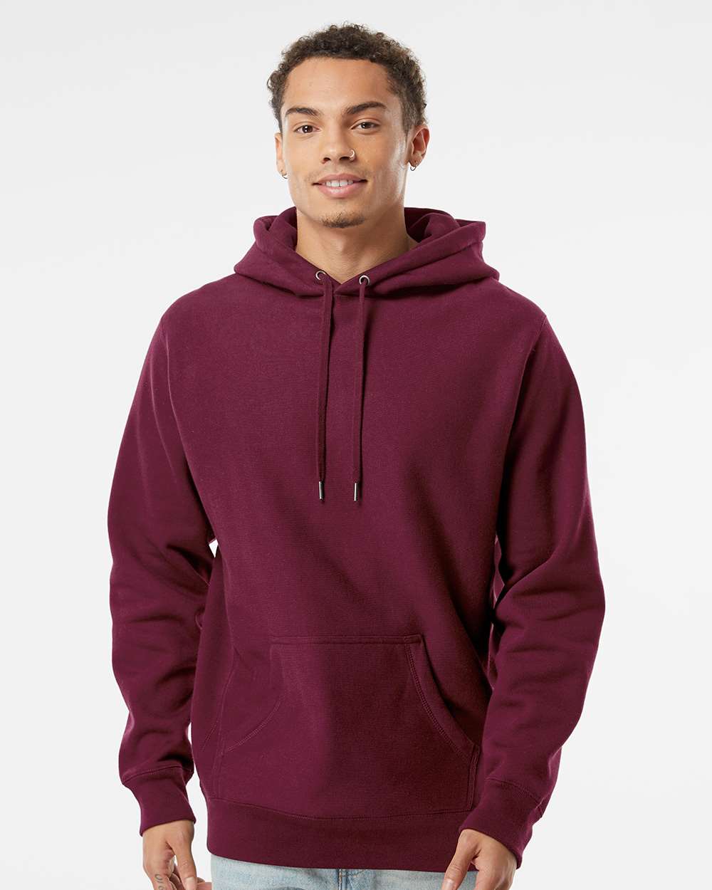Unisex Legend Premium Heavyweight Cross-Grain Hooded Sweatshirt - OnModelFront - B02876532 - Maroon