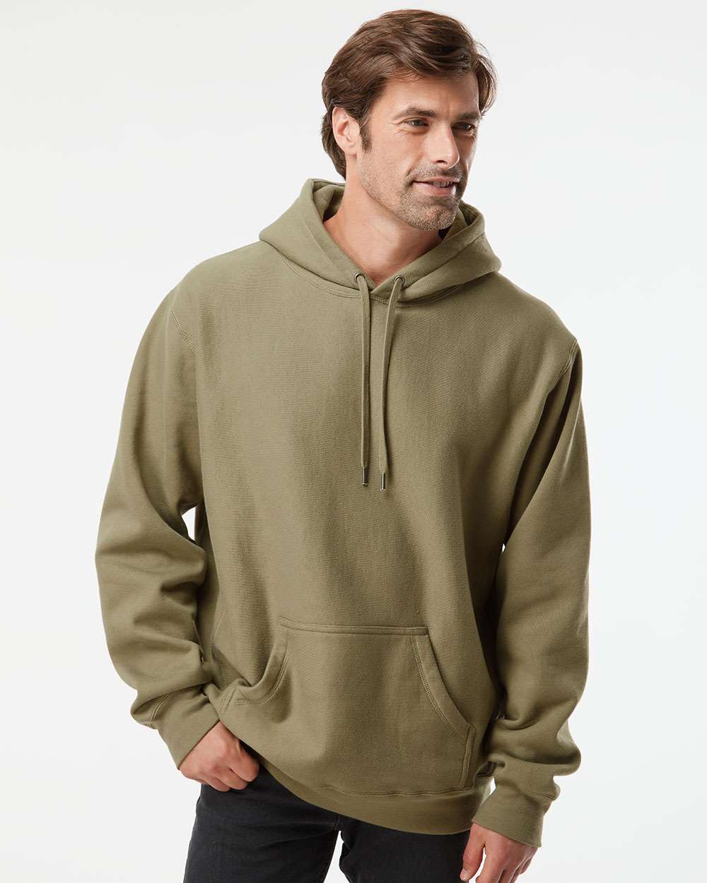 Unisex Legend Premium Heavyweight Cross-Grain Hooded Sweatshirt - OnModelFront - B02876542 - Olive