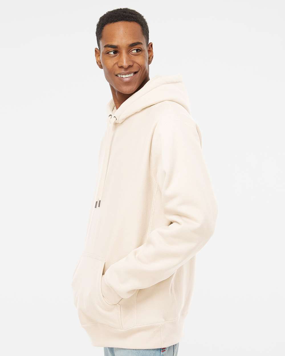 Unisex Legend Premium Heavyweight Cross-Grain Hooded Sweatshirt - OnModelSide - B02876242 - Bone