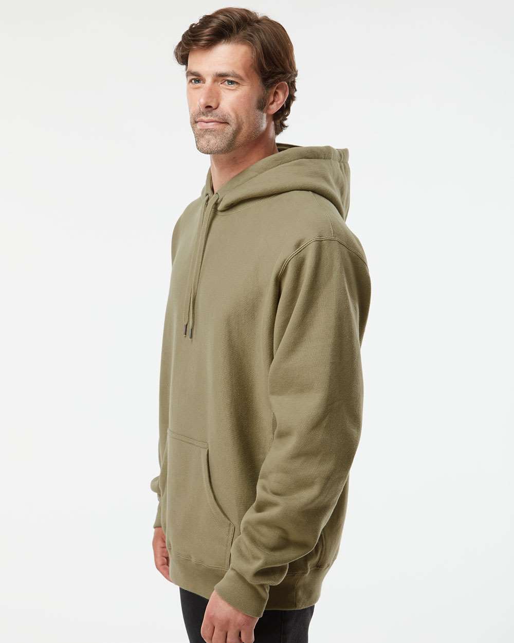 Unisex Legend Premium Heavyweight Cross-Grain Hooded Sweatshirt - OnModelSide - B02876542 - Olive