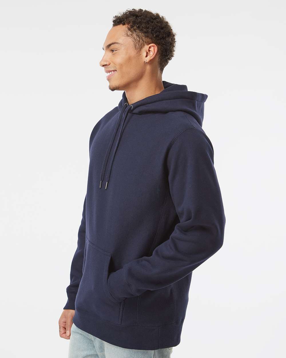 Unisex Legend Premium Heavyweight Cross-Grain Hooded Sweatshirt - OnModelSide - B02876652 - Classic Navy