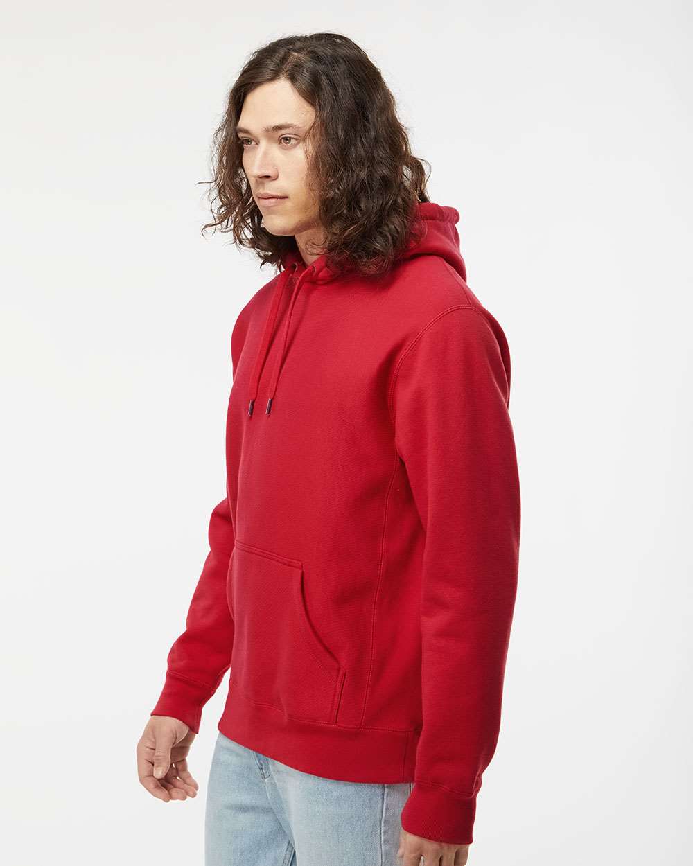 Unisex Legend Premium Heavyweight Cross-Grain Hooded Sweatshirt - OnModelSide - B02876702 - Red