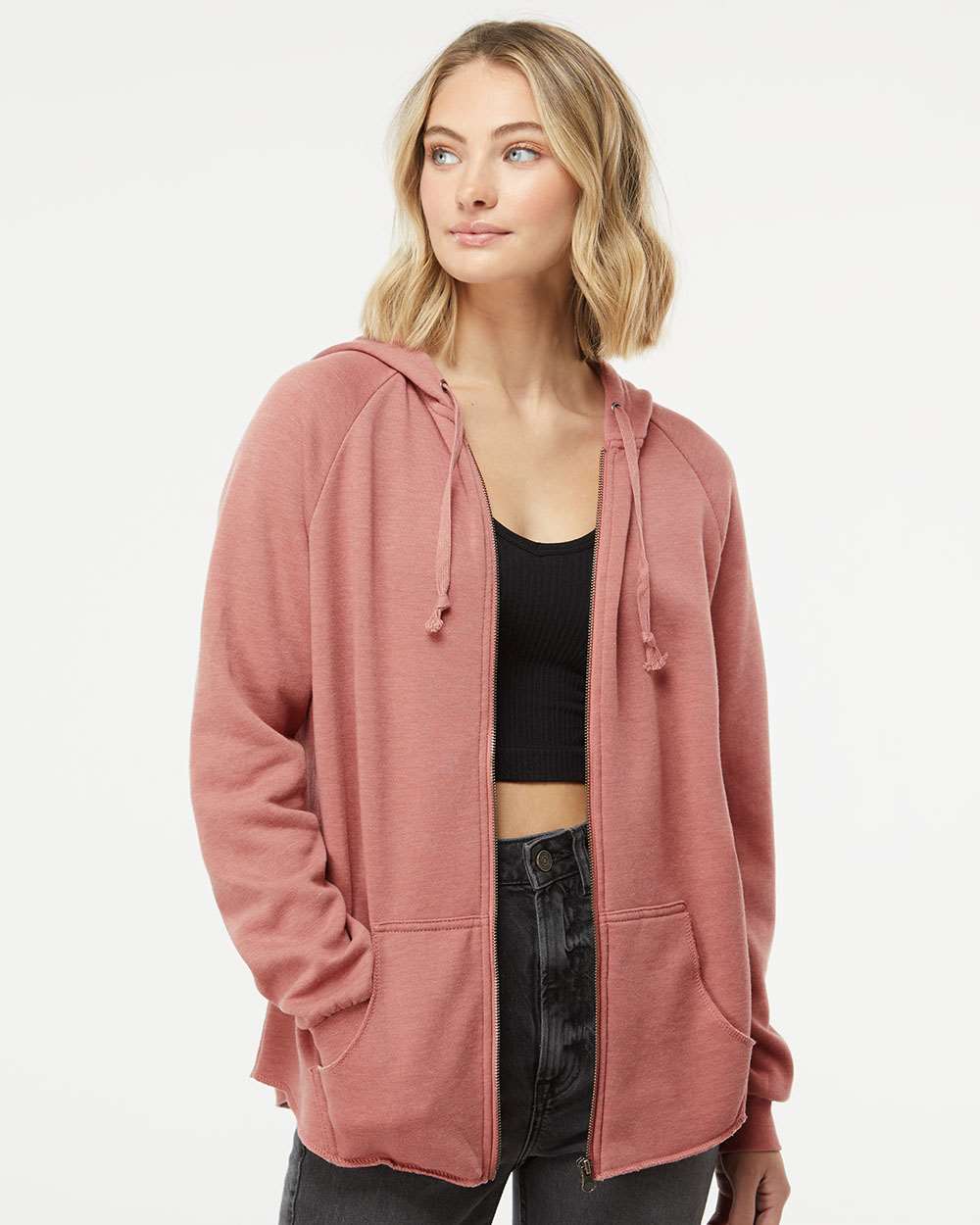 Women's California Wave Wash Full-Zip Hooded Sweatshirt - OnModelFront - B03076102 - Dusty Rose