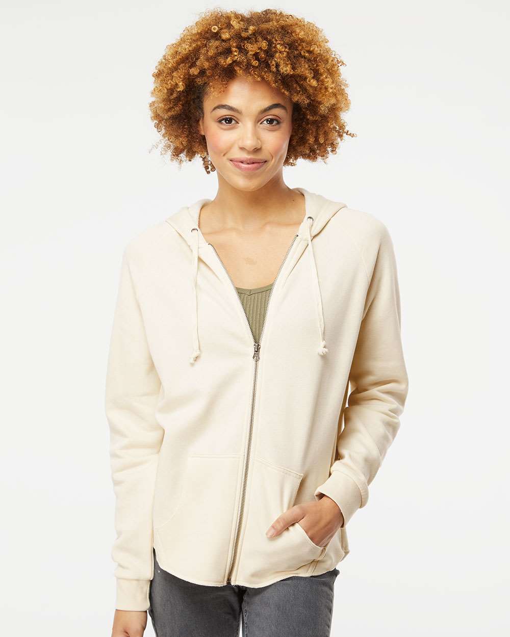 Women's California Wave Wash Full-Zip Hooded Sweatshirt - OnModelFront - B03076242 - Bone