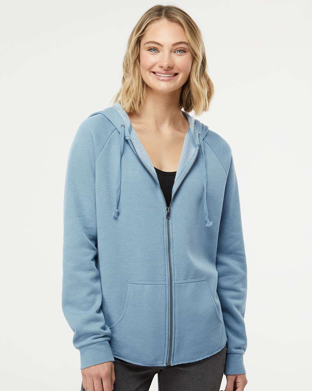 Women's California Wave Wash Full-Zip Hooded Sweatshirt - OnModelFront - B03076252 - Misty Blue