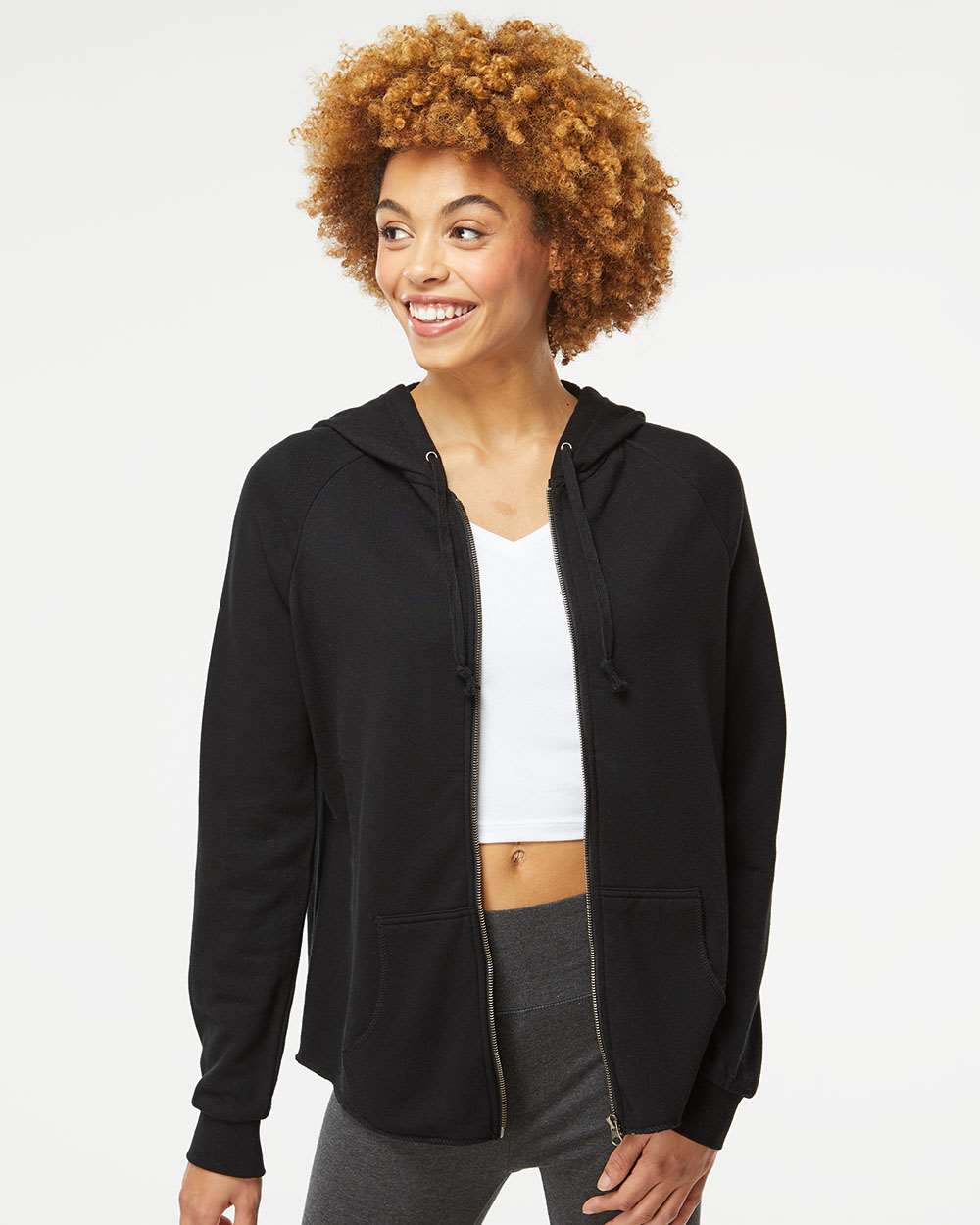Women's California Wave Wash Full-Zip Hooded Sweatshirt - OnModelFront - B03076502 - Black