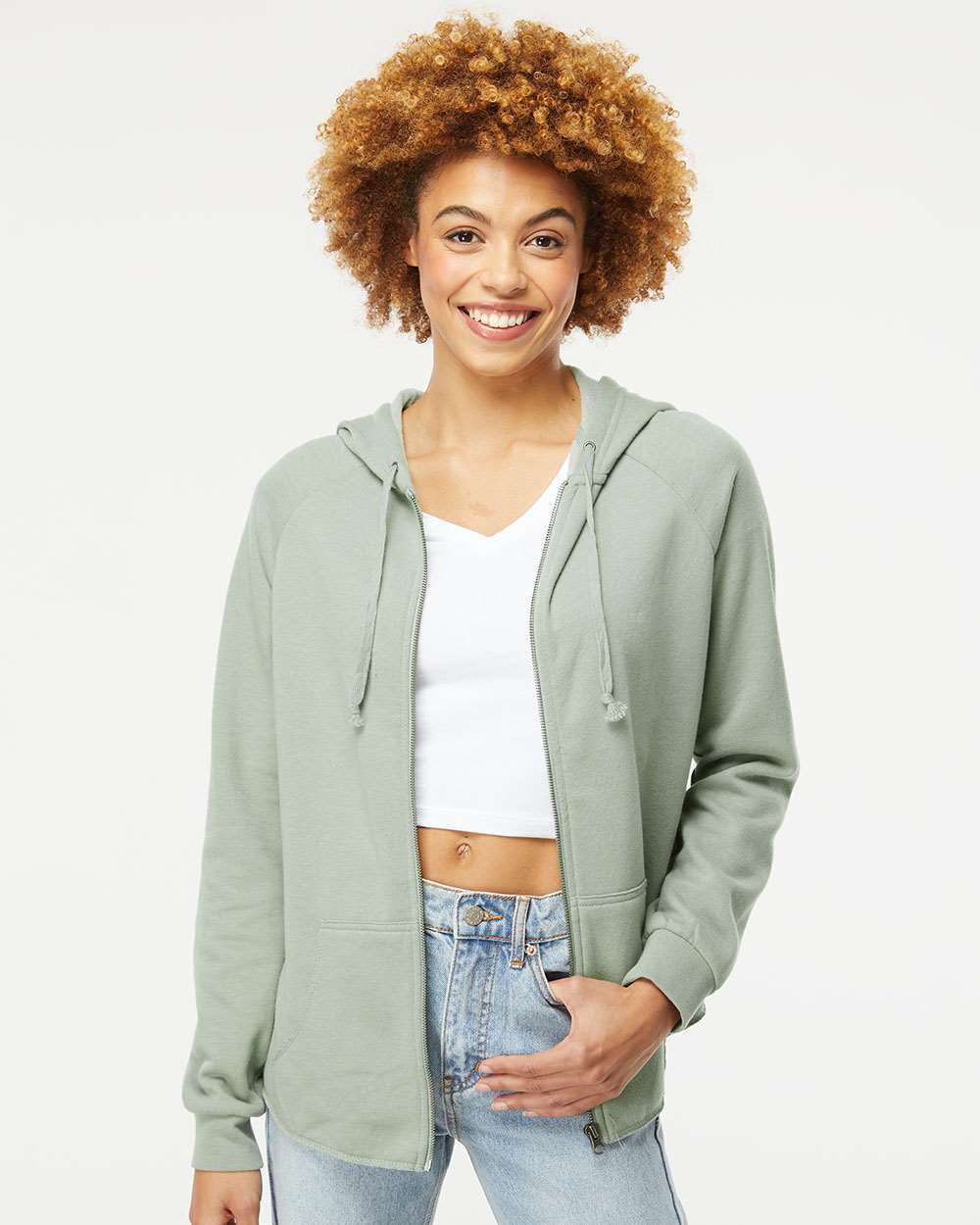 Women's California Wave Wash Full-Zip Hooded Sweatshirt - OnModelFront - B03076542 - Sage