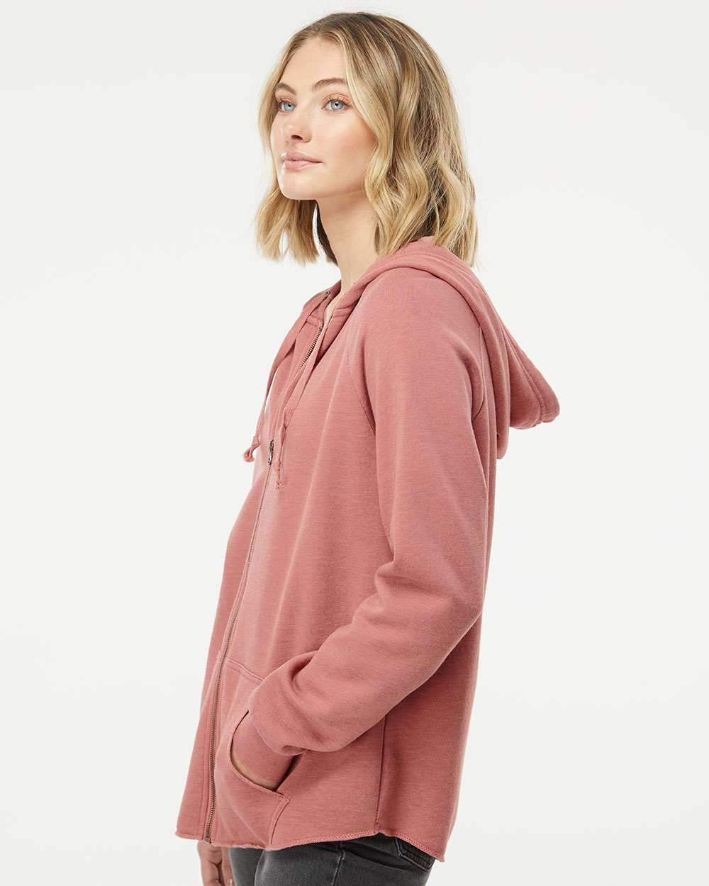 Women's California Wave Wash Full-Zip Hooded Sweatshirt - OnModelSide - B03076102 - Dusty Rose