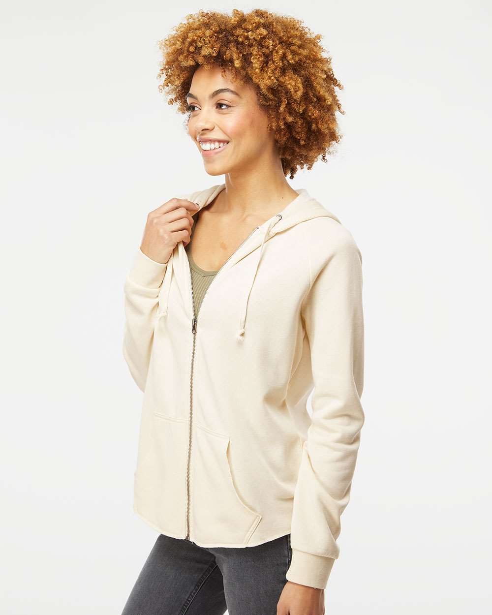 Women's California Wave Wash Full-Zip Hooded Sweatshirt - OnModelSide - B03076242 - Bone