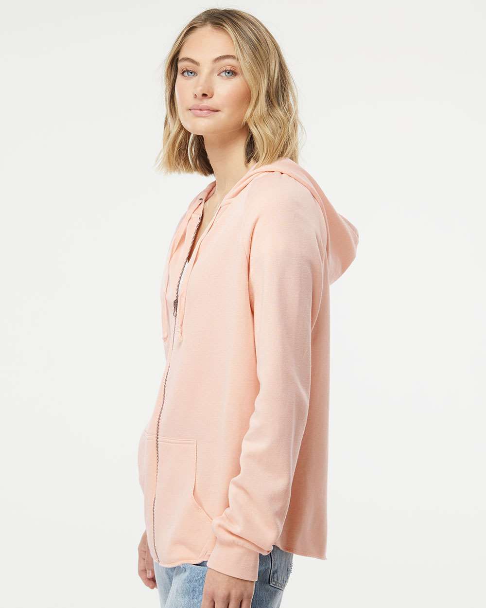 Women's California Wave Wash Full-Zip Hooded Sweatshirt - OnModelSide - B03076302 - Blush
