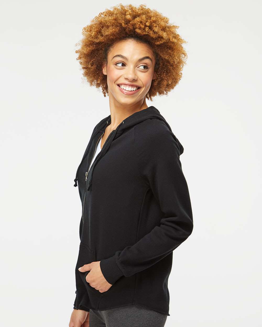 Women's California Wave Wash Full-Zip Hooded Sweatshirt - OnModelSide - B03076502 - Black