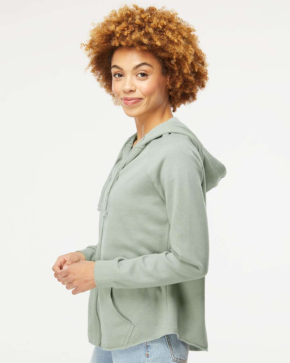 Women's California Wave Wash Full-Zip Hooded Sweatshirt - OnModelSide - B03076542 - Sage