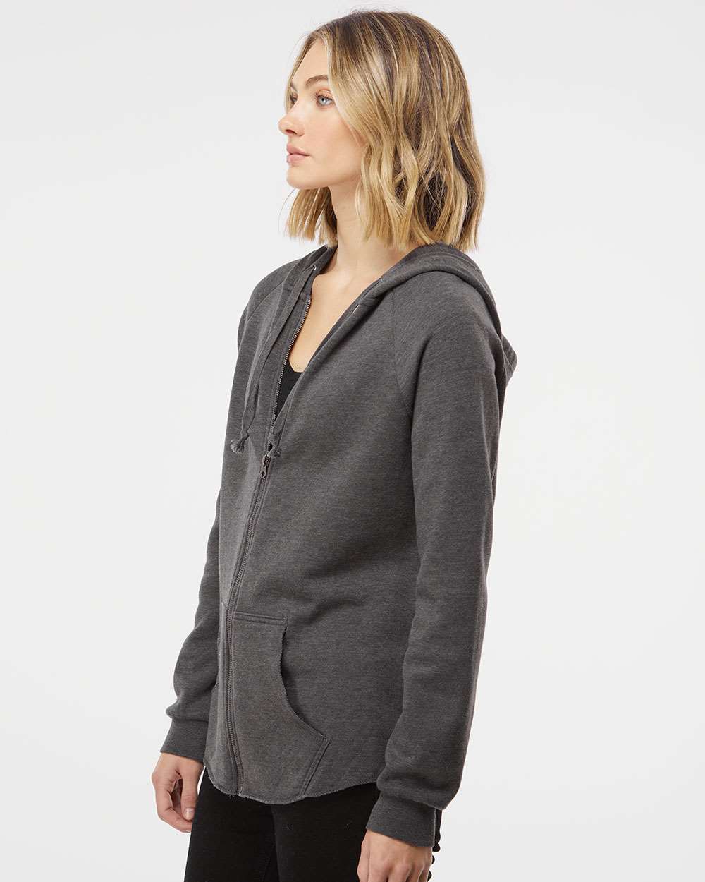 Women's California Wave Wash Full-Zip Hooded Sweatshirt - OnModelSide - B03076582 - Shadow