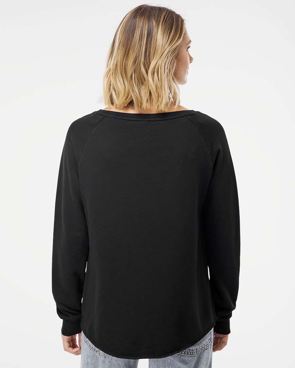 Women's California Wave Wash Crewneck Sweatshirt - OnModelBack - B06976502 - Black