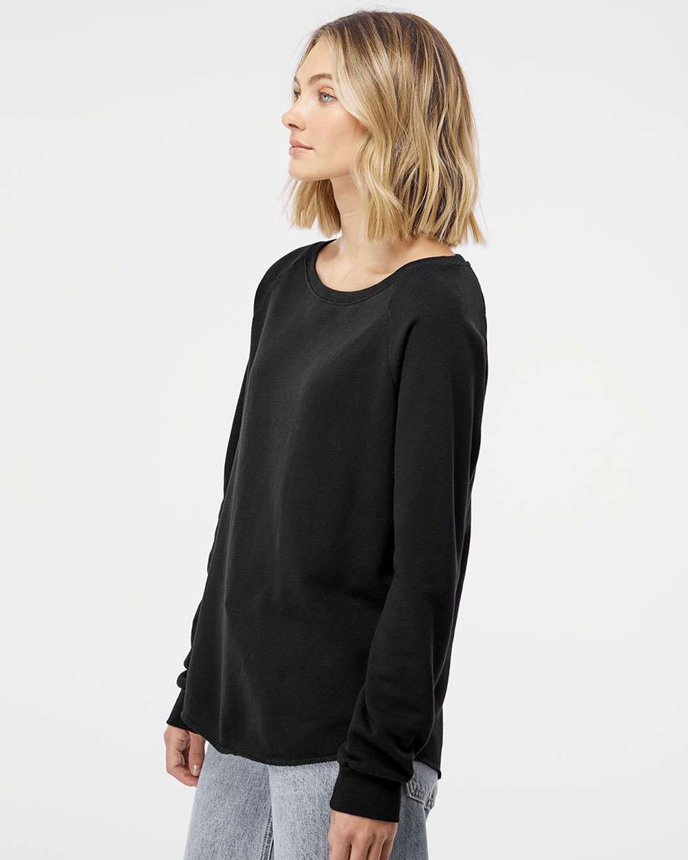 Women's California Wave Wash Crewneck Sweatshirt - OnModelSide - B06976502 - Black