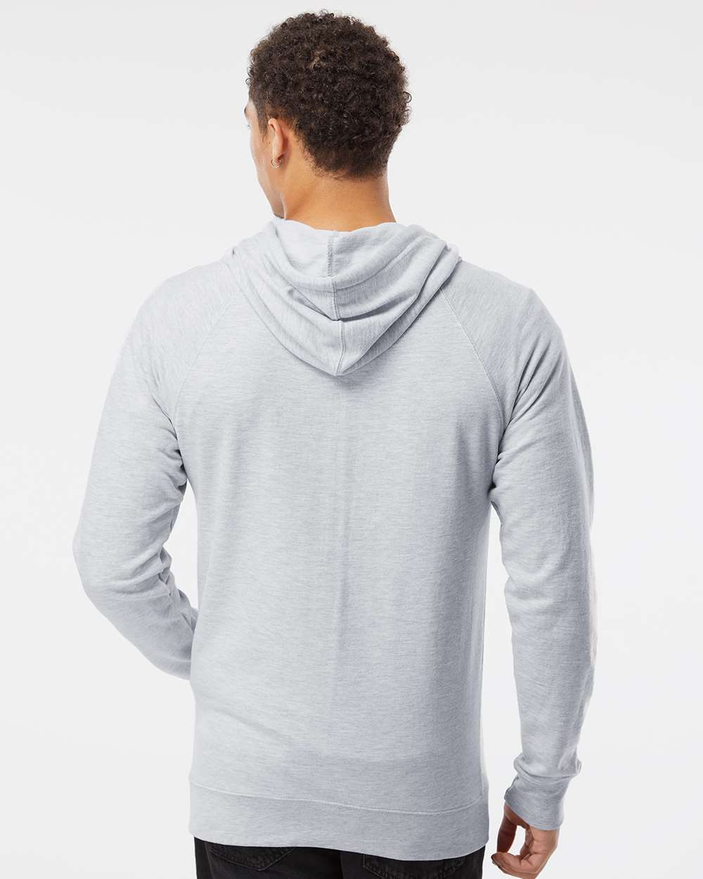 Unisex Icon Lightweight Loopback Terry Hooded Sweatshirt - OnModelBack - B11376022 - Athletic Heather