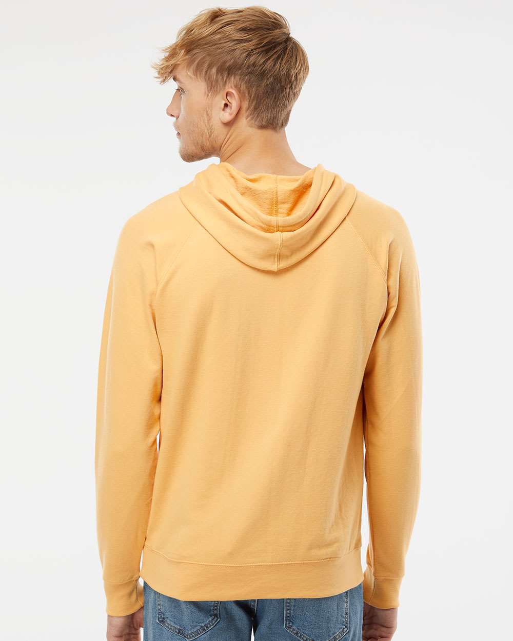 Unisex Icon Lightweight Loopback Terry Hooded Sweatshirt - OnModelBack - B11376122 - Harvest Gold