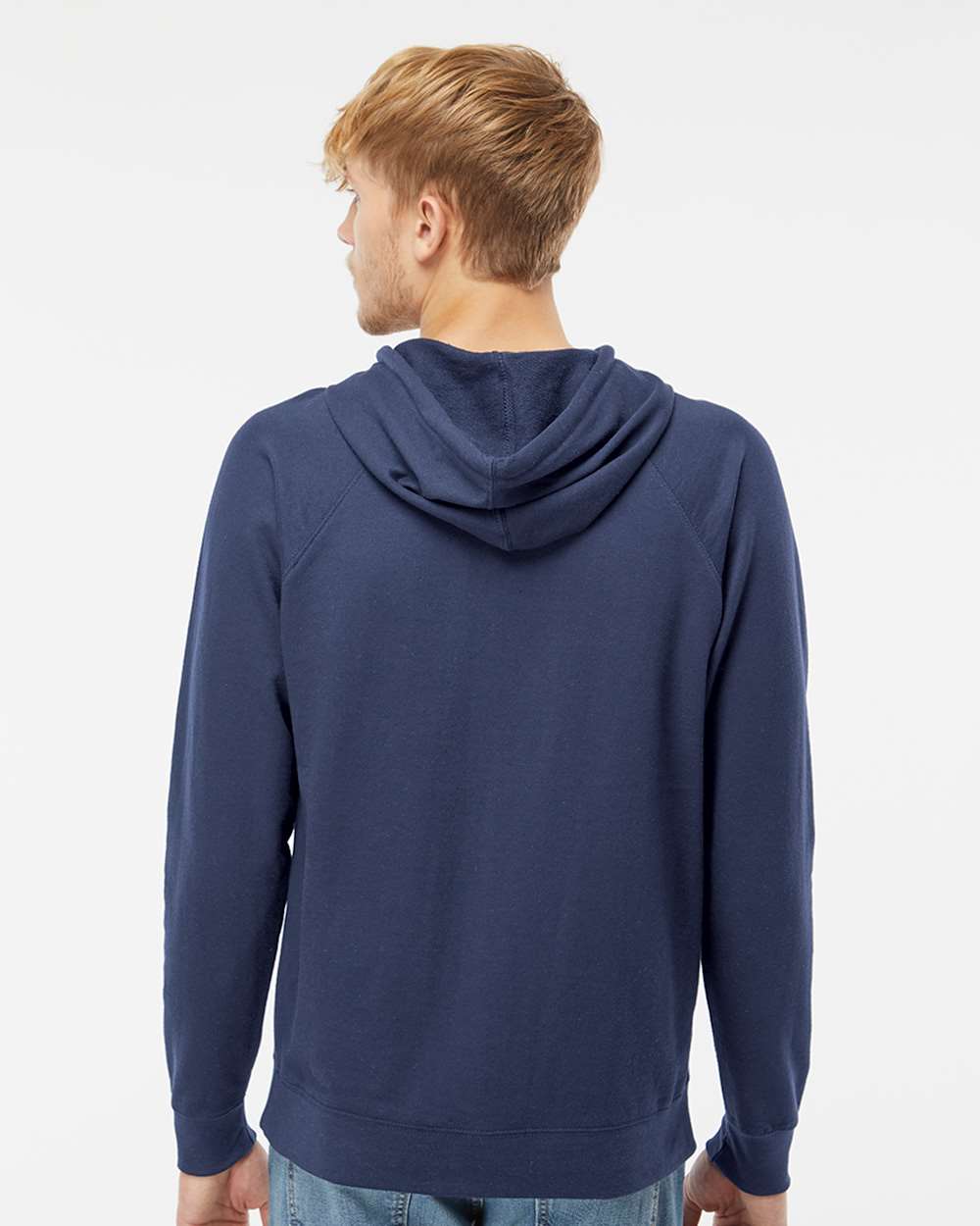 Unisex Icon Lightweight Loopback Terry Hooded Sweatshirt - OnModelBack - B11376652 - Indigo