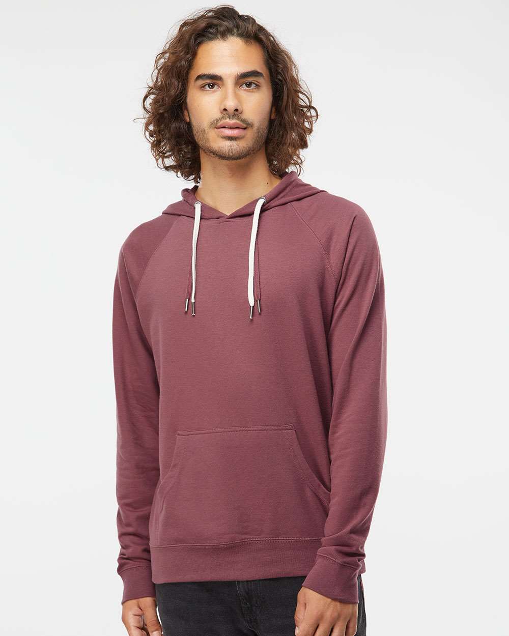 Unisex Icon Lightweight Loopback Terry Hooded Sweatshirt - OnModelFront - B11376102 - Port