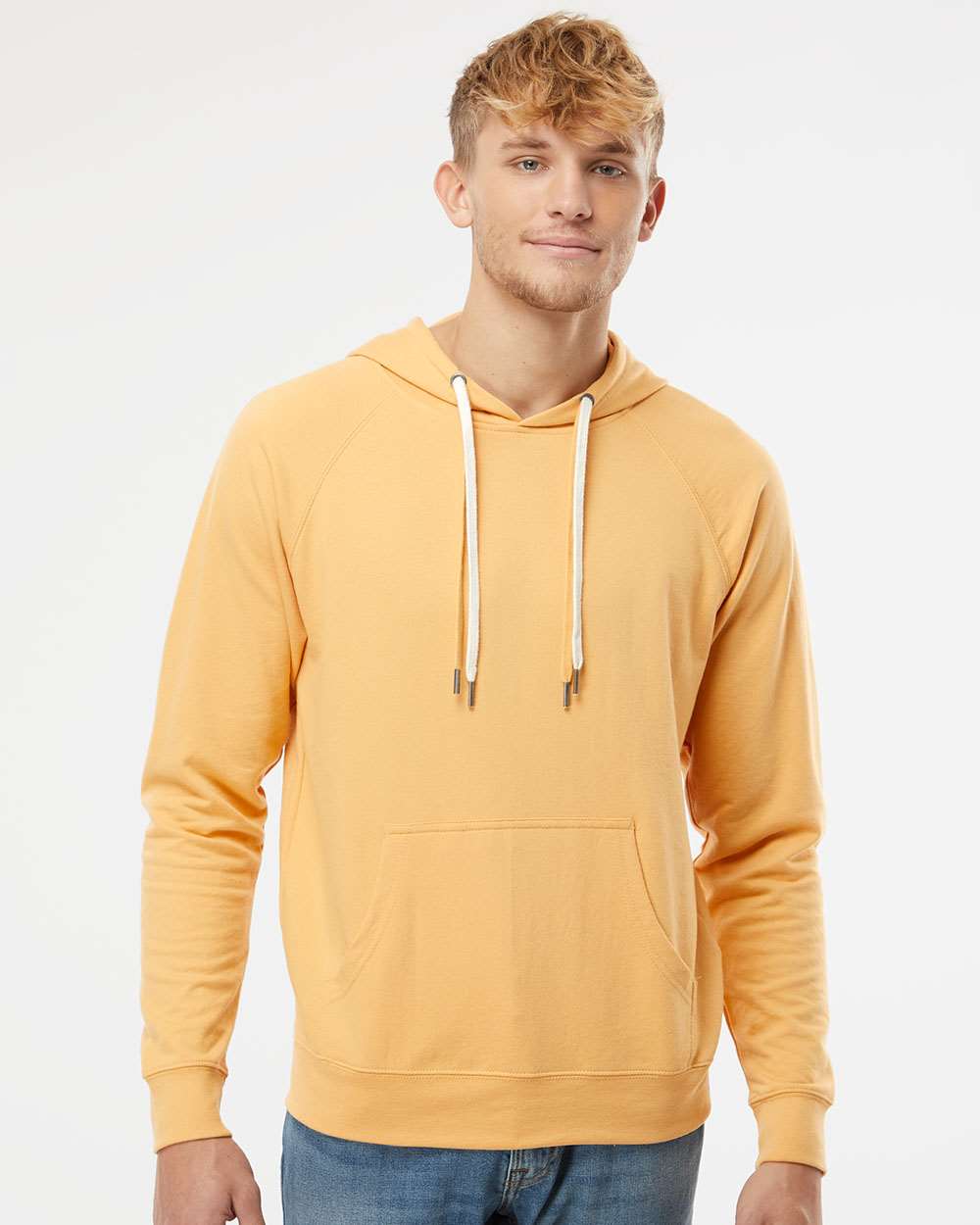 Unisex Icon Lightweight Loopback Terry Hooded Sweatshirt - OnModelFront - B11376122 - Harvest Gold